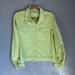CHRISTINE ALEXANDER Women's M Lime Green Rhinestone Denim Jacket Cowgirl Western